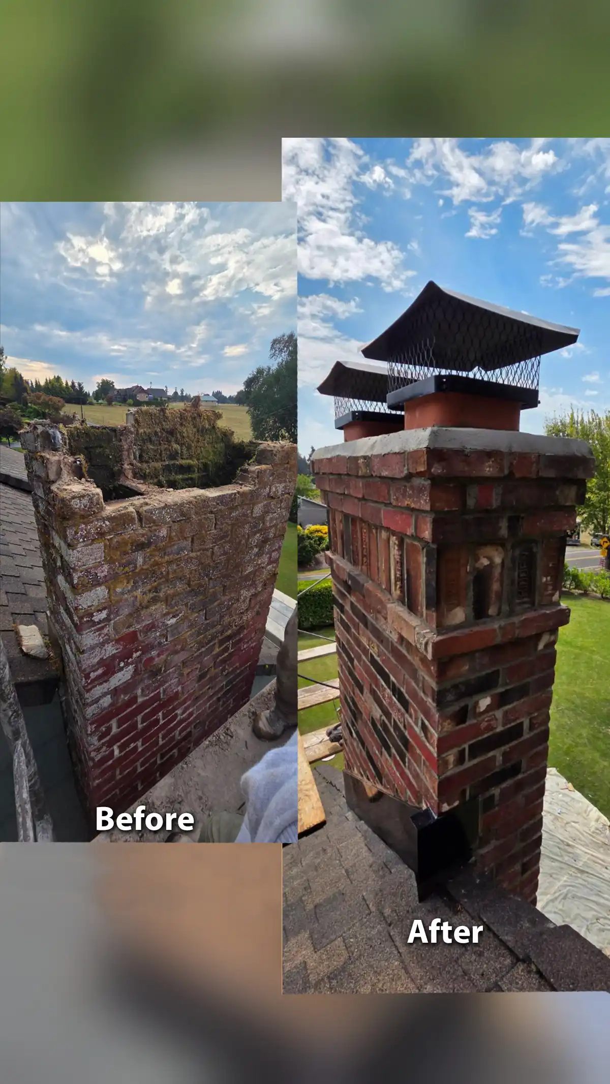 Masonry chimney repair project in Clark County, WA